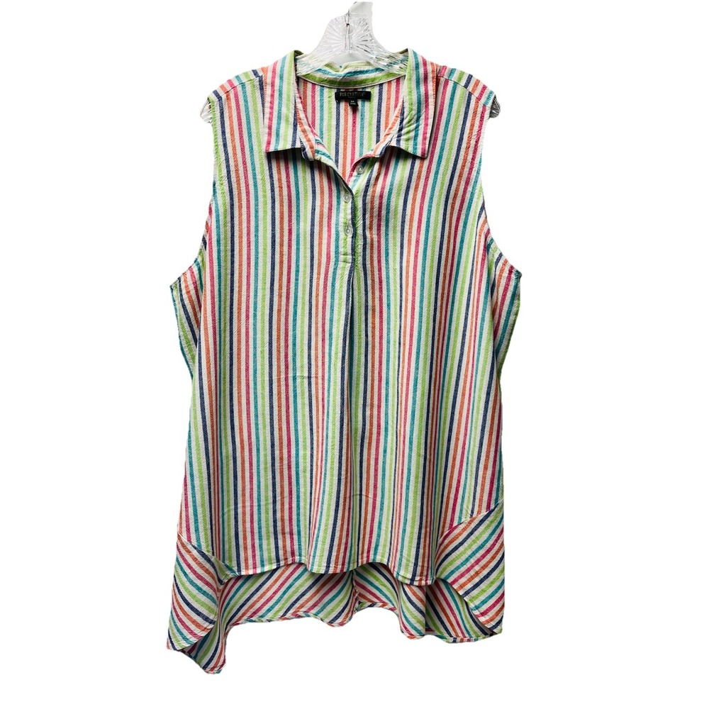 For Cynthia Woman 2X‎ Striped Tunic Blouse Hi Lo Flowy Cruise Travel Weekender
